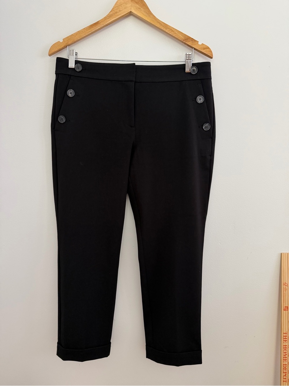 LOFT Black Cropped Ponte Pants with Side Button Detail